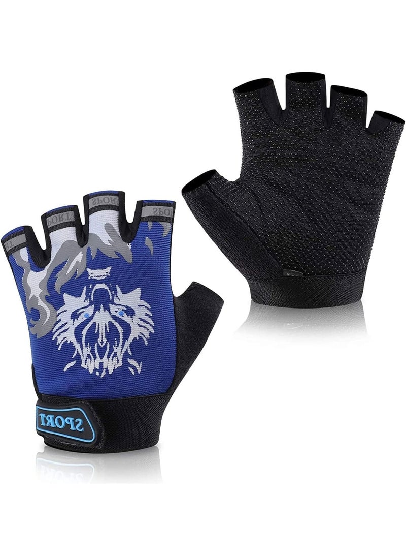 CLENEA Kids Fingerless Cycling Gloves, Children Half Finger Sport Gloves, Breathable Non-Slip Shock-Absorbing Child Riding Bike Gloves, Fishing Roller Skating Hunting Climbing Gloves - Image 1